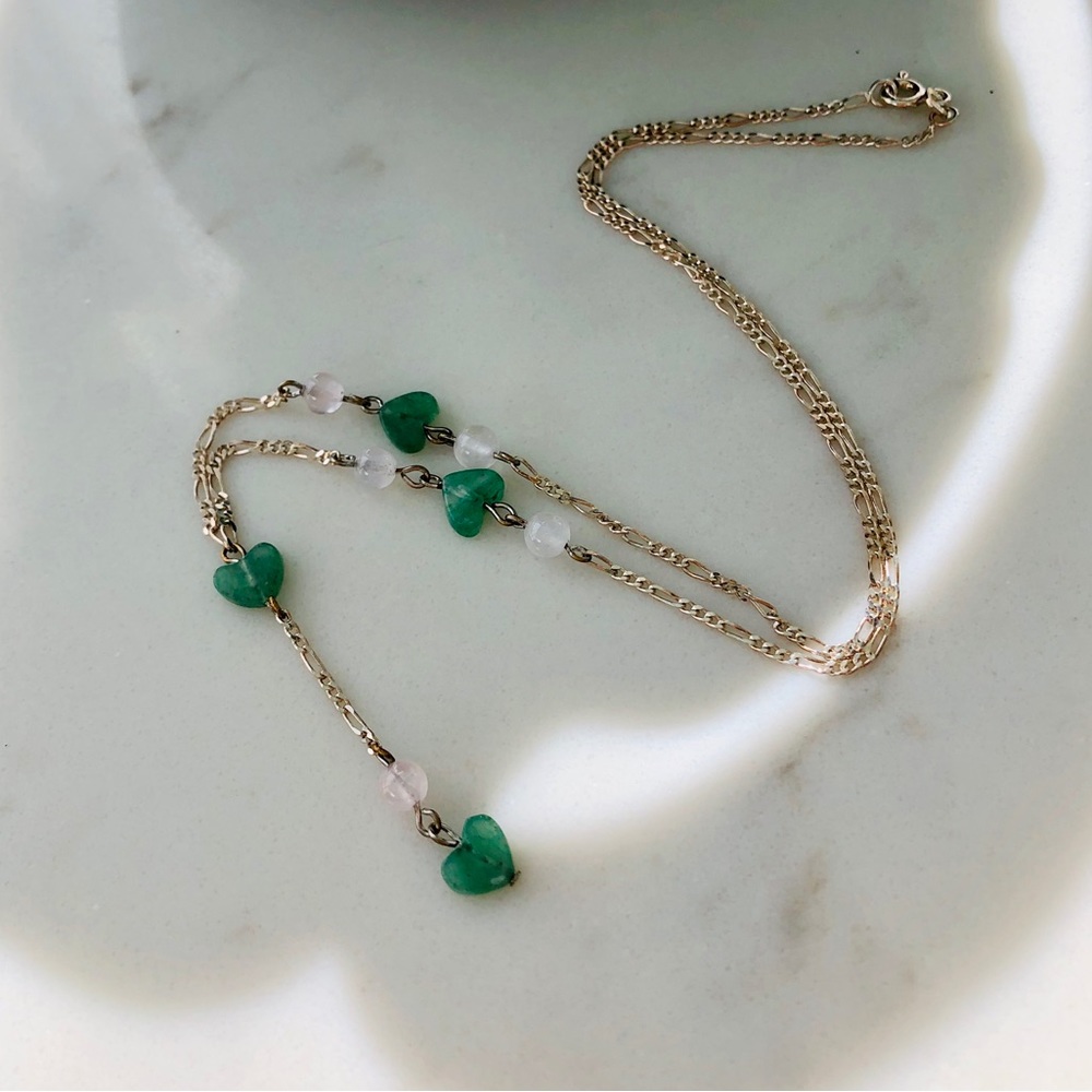 Heart necklace - jade hearts on delicate Italian fine sterling silver chain❤️